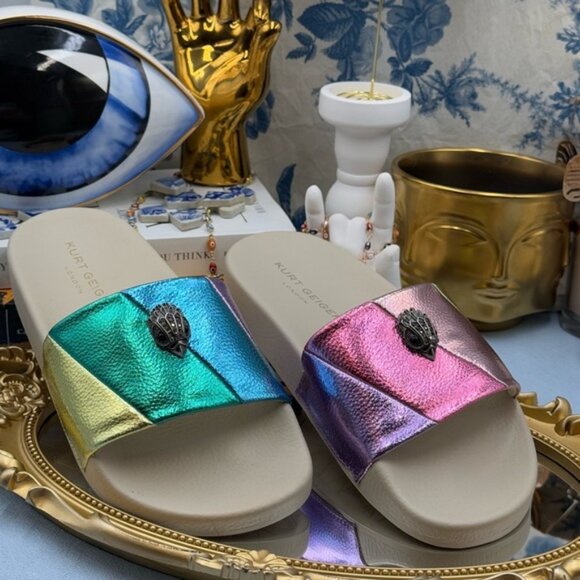🆕 KURT GEIGER LONDON 🧿 NWOT Meena Eagle Pastel Metallic Slide, Sz 36.5 US 6.5 - Picture 5 of 12